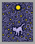 Lavender Cat Under Yellow Moon Stars Rug