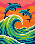 Blue Dolphins Surfing Vibrant Ocean Waves Rug