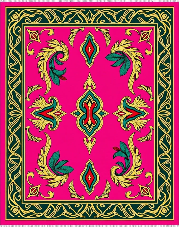Vibrant Pink Floral Medallion Borders Rug