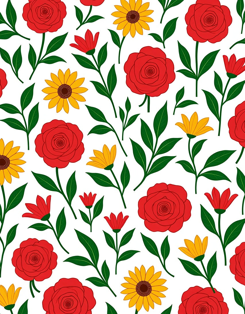 Classic Red Yellow Floral Bouquet Rug