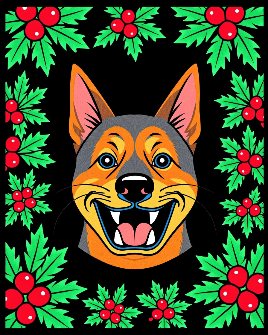 Christmas Holly Dog Portrait Rug