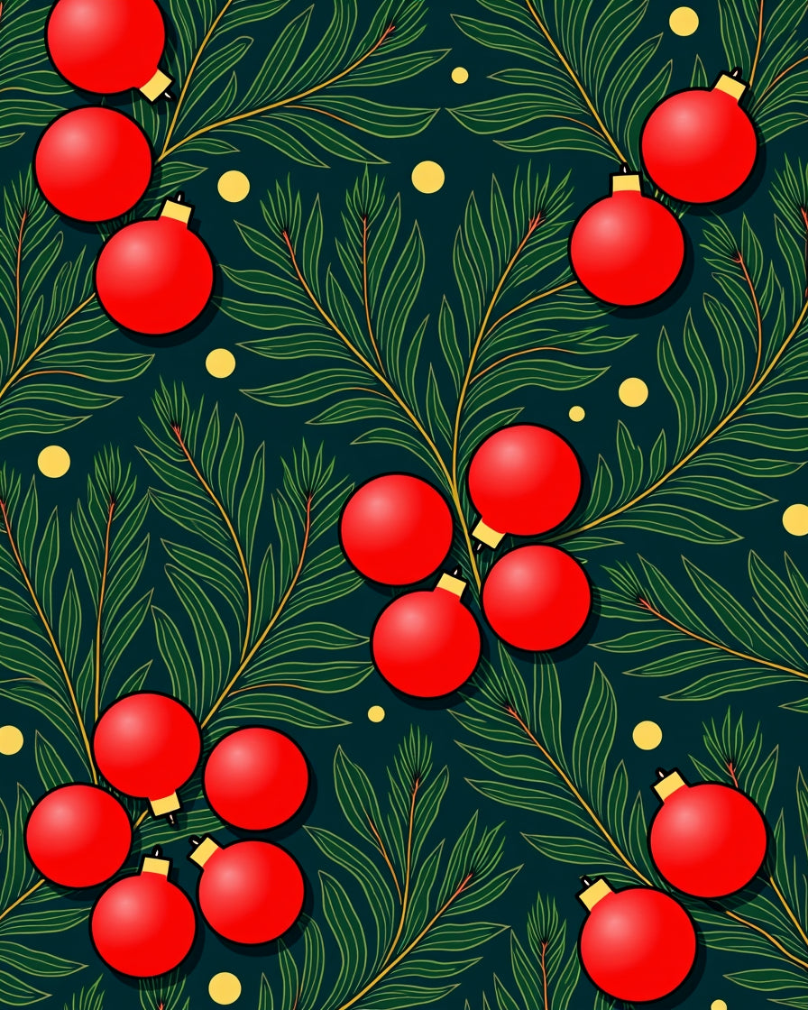 Festive Red Ornaments Green Branches Accent Rug
