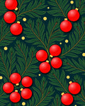 Festive Red Ornaments Green Branches Accent Rug