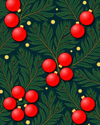 Festive Red Ornaments Green Branches Accent Rug