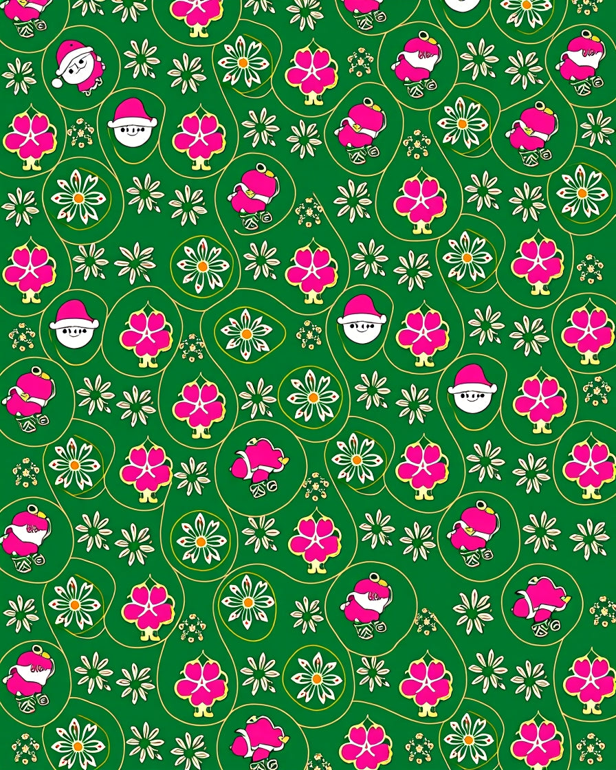Green Pink Festive Santa Floral Meadow Rug