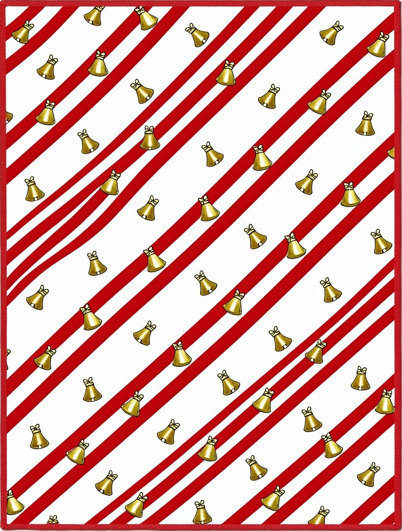 Red White Candy Cane Bell Festive Rug