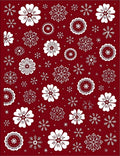 Crimson White Floral Snowflakes Collage Rug