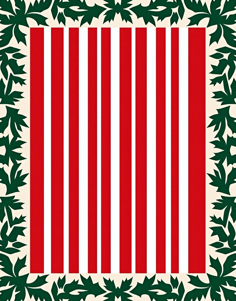 Red White Vertical Stripes Holly Border Rug