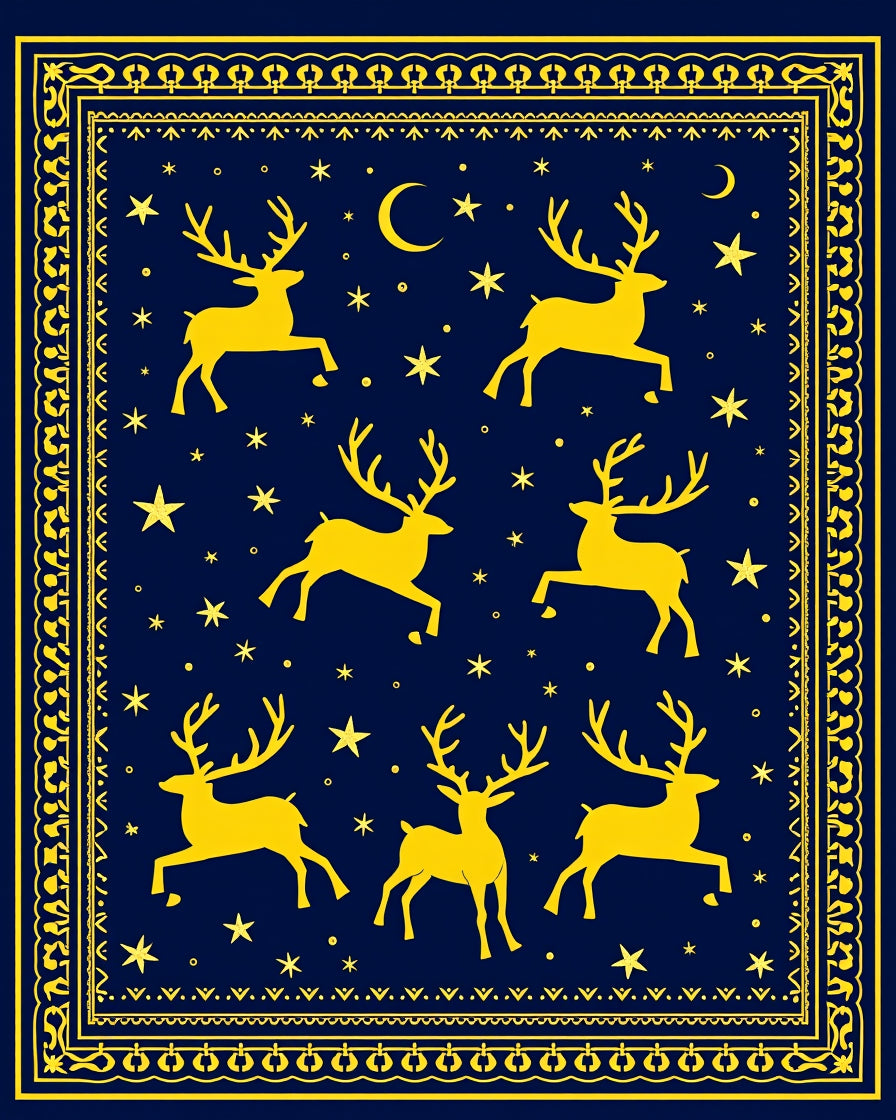 Golden Reindeer Night Sky Art Rug
