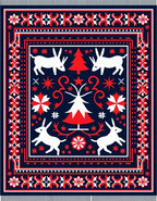 Folk Art Christmas Rabbit Tree Rug