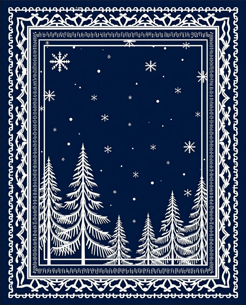 Midnight Blue Winter Forest Snowflakes Rug