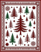 Deep Burgundy Green Forest Trees Rug