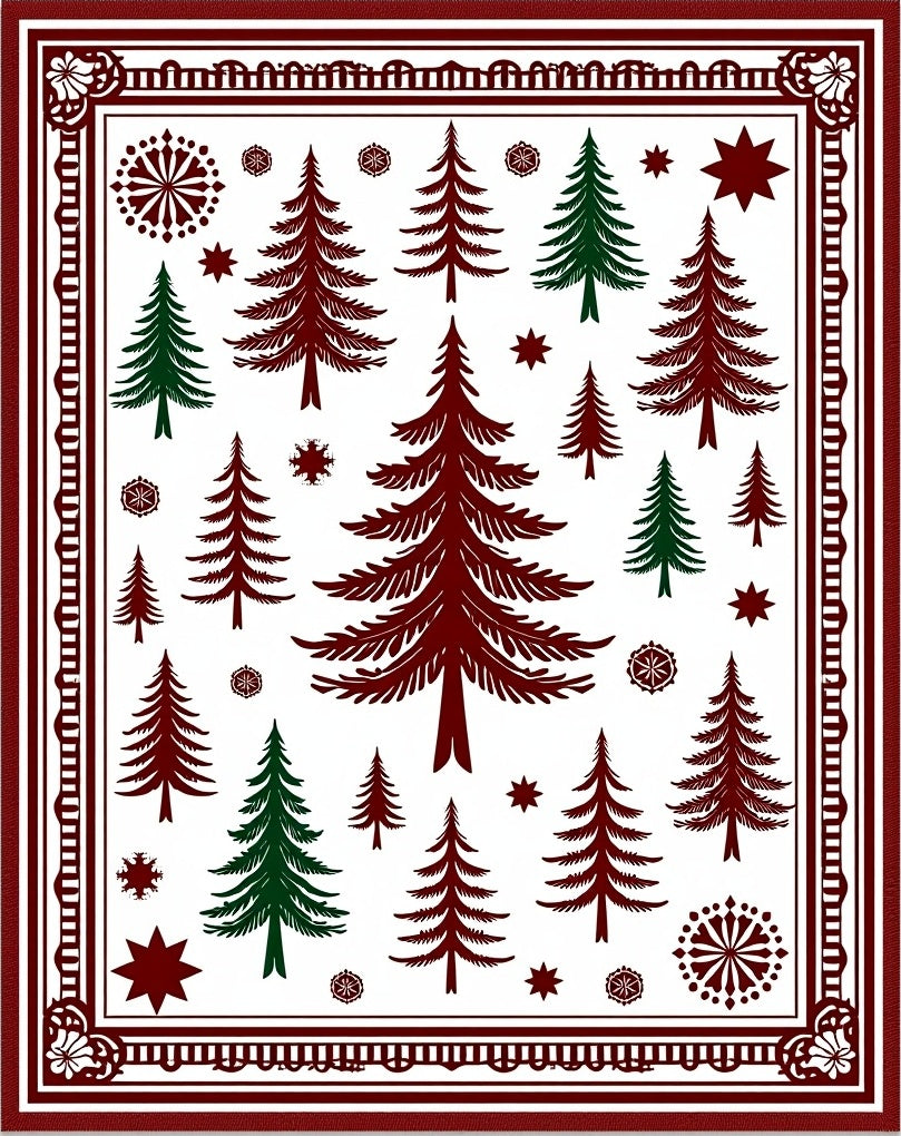 Deep Burgundy Green Forest Trees Rug
