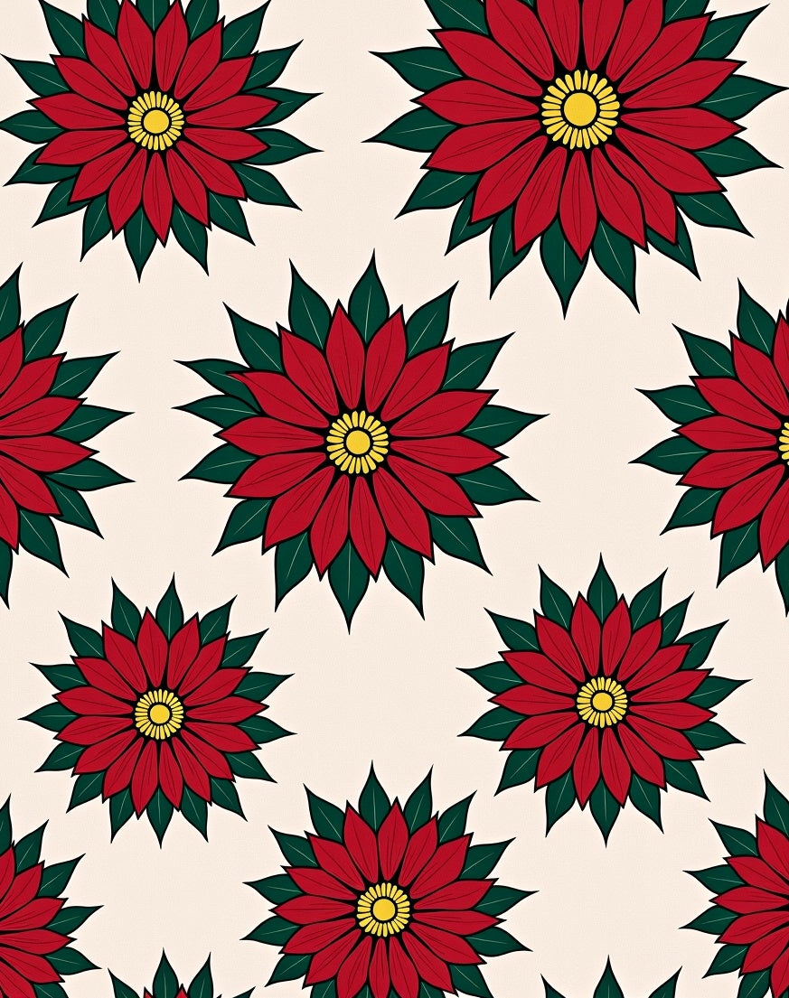 Red Poinsettia Flower Medallion Rug