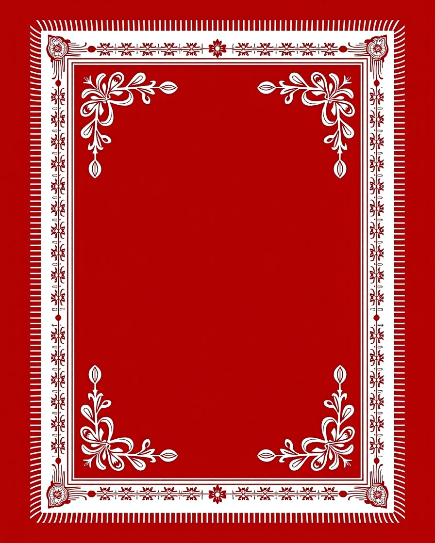 Crimson White Floral Corner Border Rug