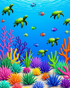 Underwater Ocean Life Turtles and Fish Rug