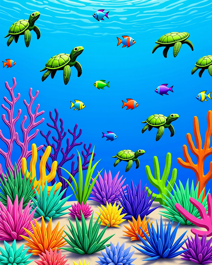 Underwater Ocean Life Turtles and Fish Rug