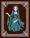 Teal Hooded Sorceress Tribal Frame Rug