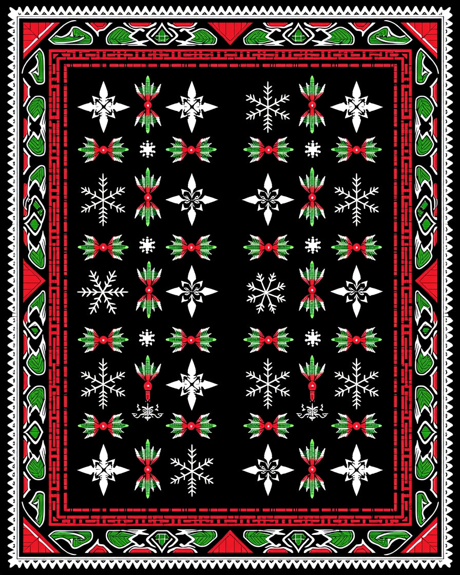 Red Green White Geometric Snowflake Rug