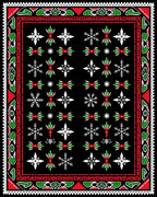 Red Green White Geometric Snowflake Rug