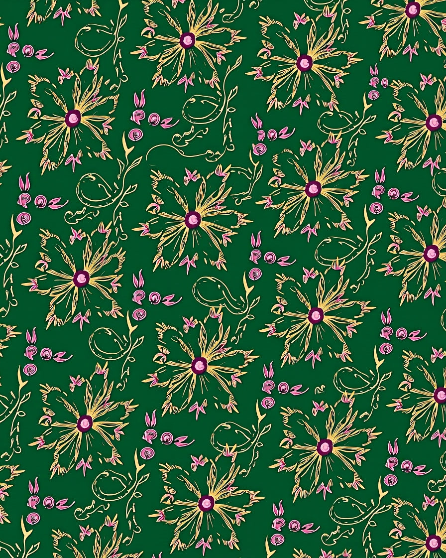 Emerald Green Floral Vine Meadow Rug