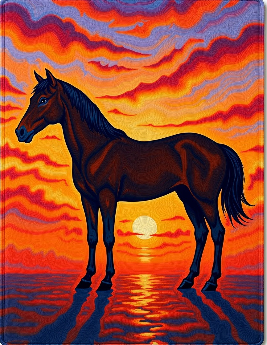 Fiery Sunset Horse Reflection Rug