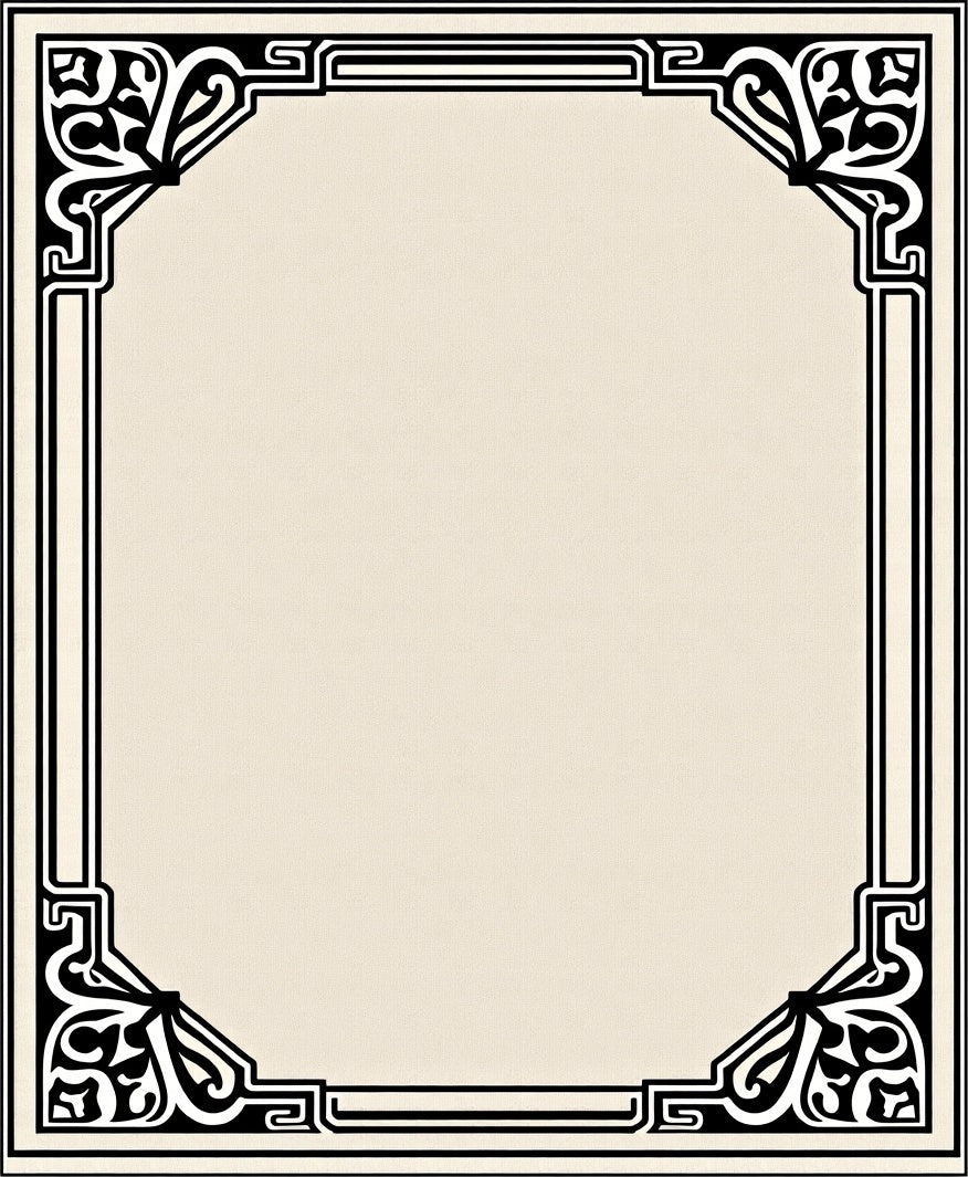 Ivory Black Ornamental Scroll Border Rug