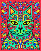 Vibrant Cat Kaleidoscope Jewel Accents Rug