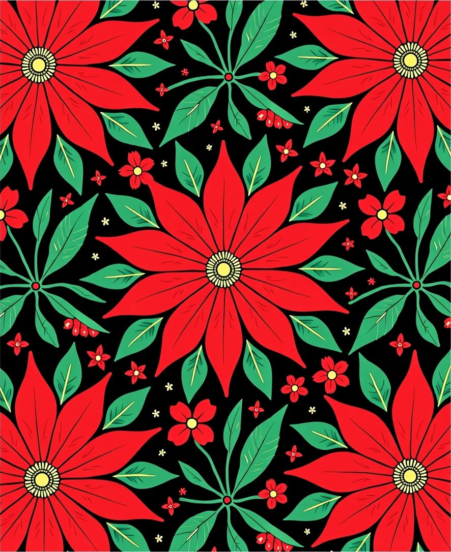 Bold Red Poinsettia Floral Collage Rug