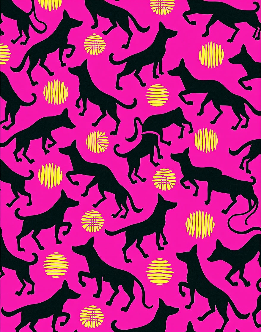 Black silhouette dogs on hot pink Rug