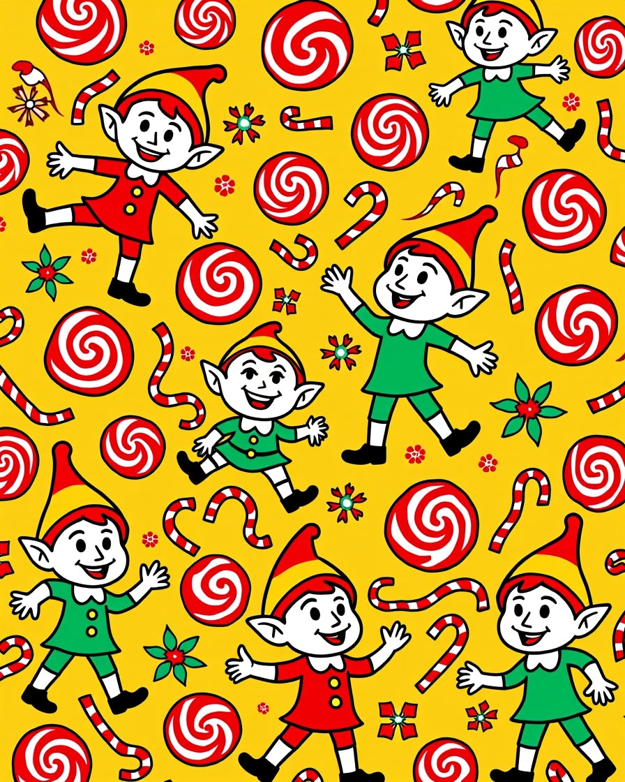Christmas Elves Candy Cane Swirls Rug