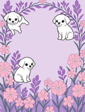 Playful Puppy Garden Whimsical Lavender Rug