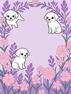 Playful Puppy Garden Whimsical Lavender Rug