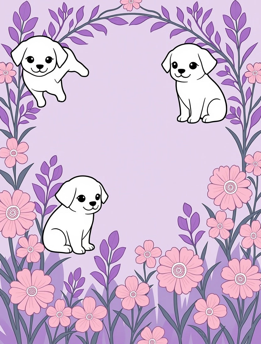 Playful Puppy Garden Whimsical Lavender Rug