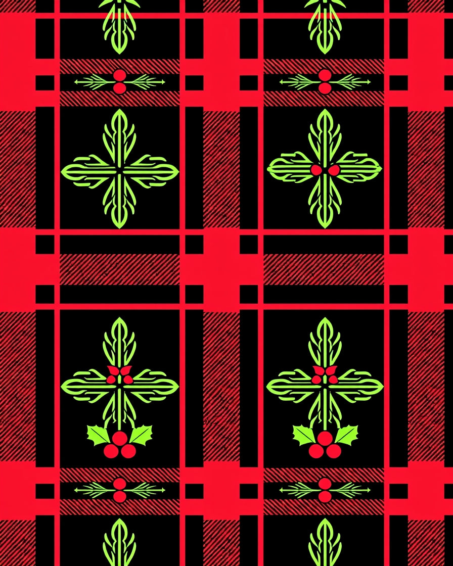 Red Black Plaid Holly Flourish Rug