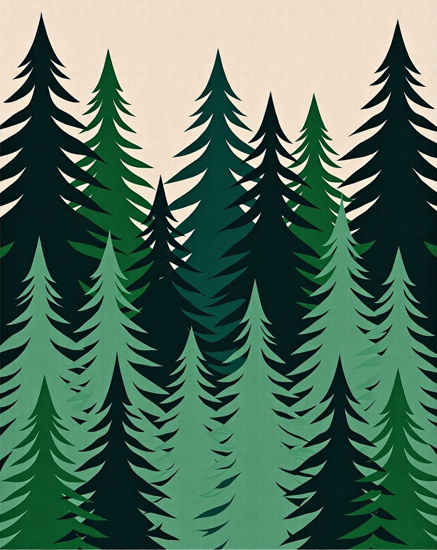 Deep Forest Green Evergreen Trees Rug