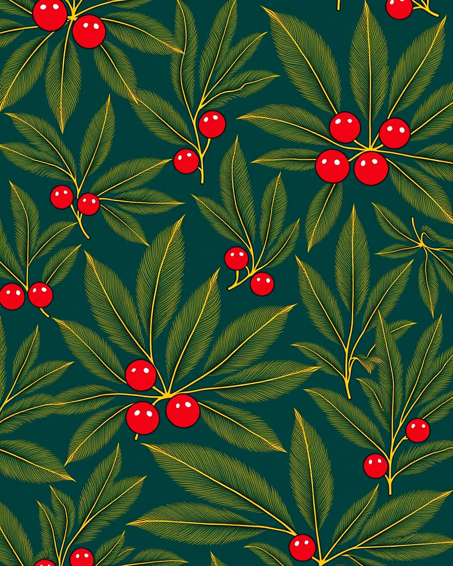 Emerald Green Holly Berry Sprigs Rug