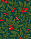 Emerald Green Holly Berry Sprigs Rug