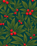 Emerald Green Holly Berry Sprigs Rug
