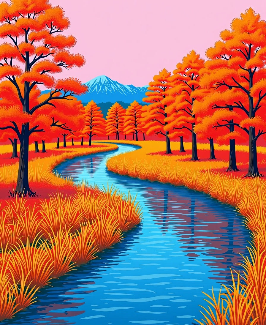 Vibrant Autumn River Landscape Rug