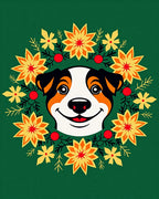 Whimsical Dog Floral Wreath Crimson Yellow Rug