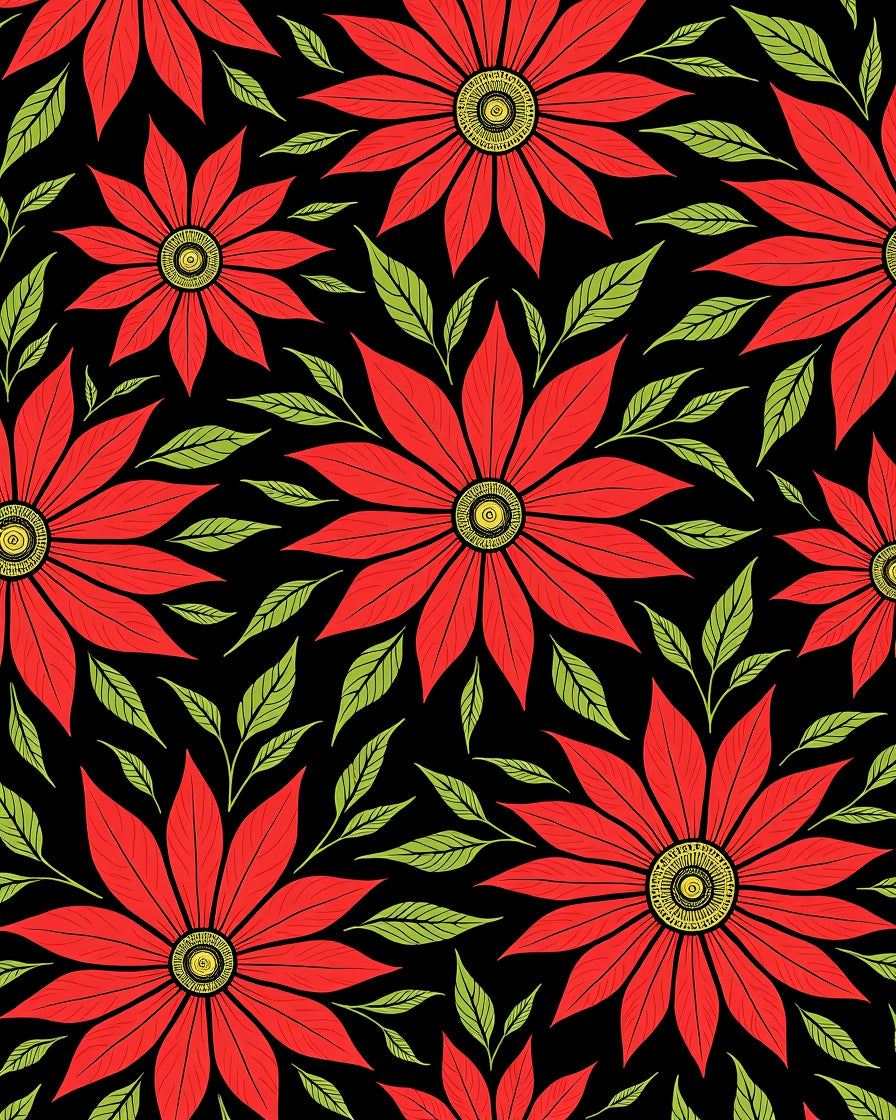 Bold Red Floral Foliage Rug