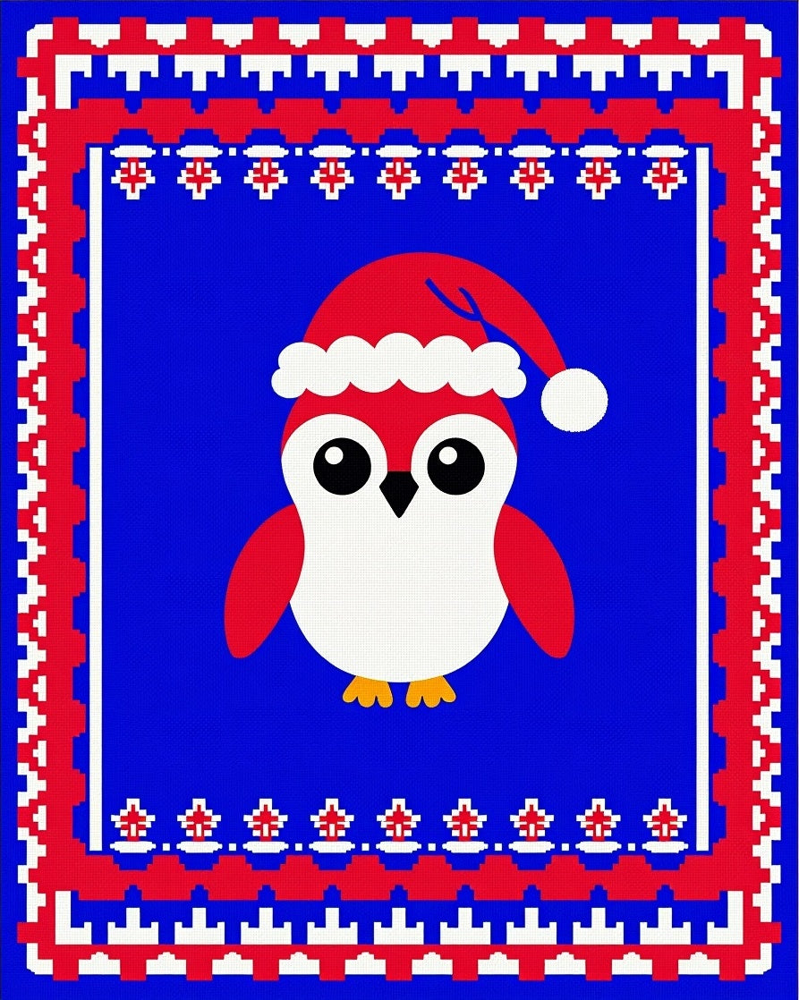 Cute Red Penguin Christmas Sweater Rug