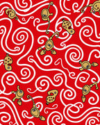 Whimsical Red Golden Cartoon Creatures Rug