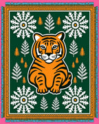Friendly Orange Tiger Snowflake Forest Rug