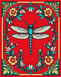 Red Dragonfly Floral Border Rug