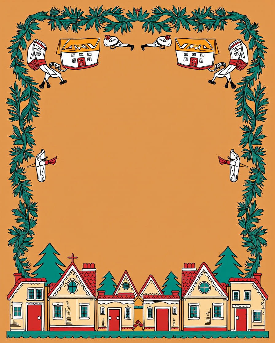 Whimsical Village Christmas Garland Scene Rug