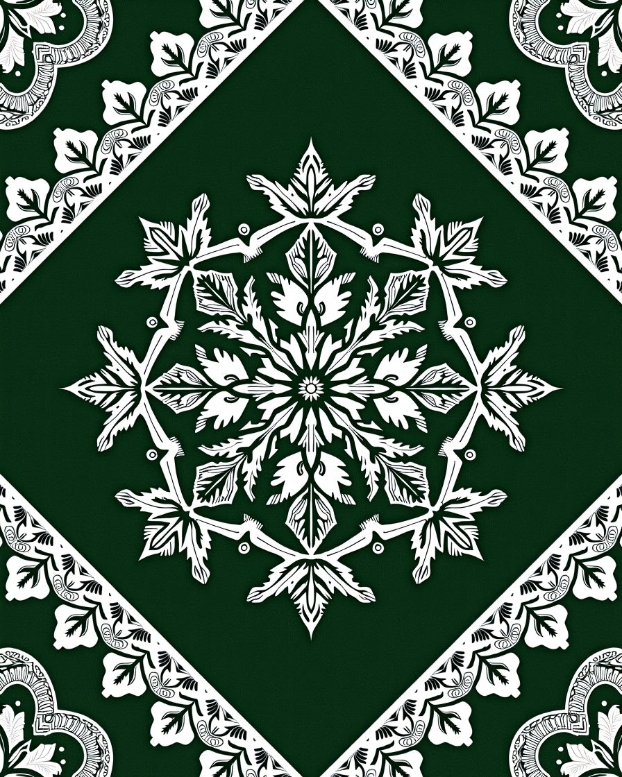 White Snowflake Emerald Mandala Rug