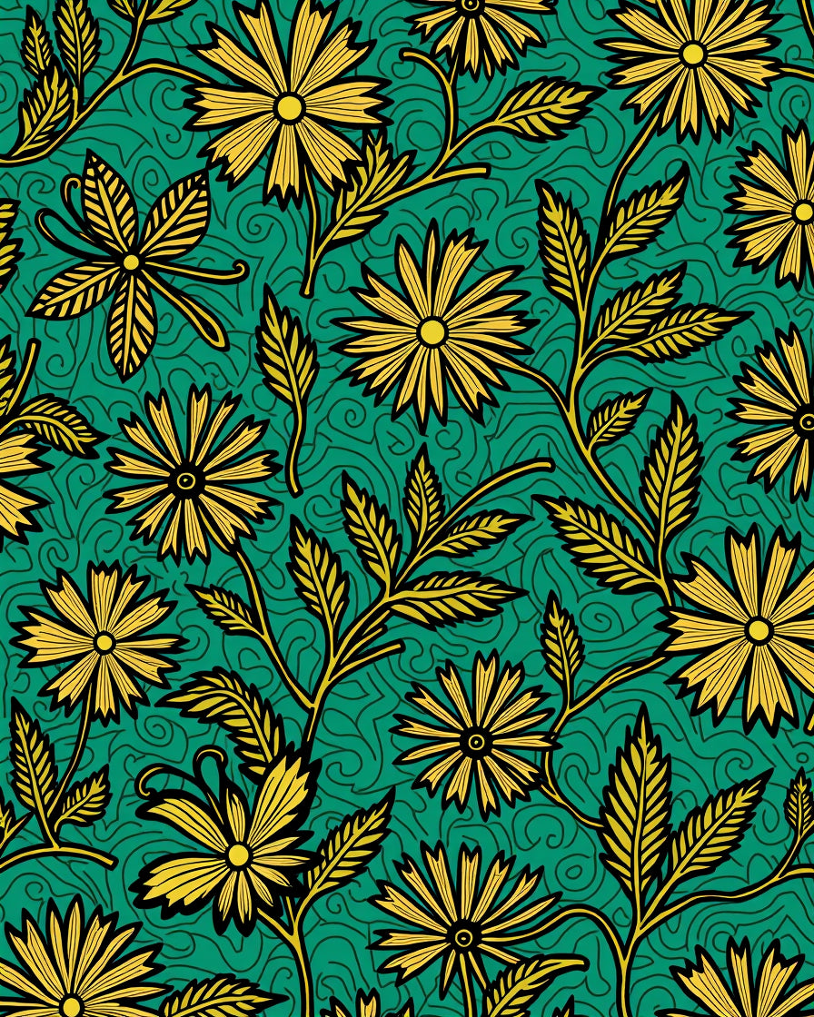Golden Floral Emerald Garden Swirl Rug