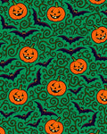 Spooky Orange Pumpkin Bat Swirl Green Rug